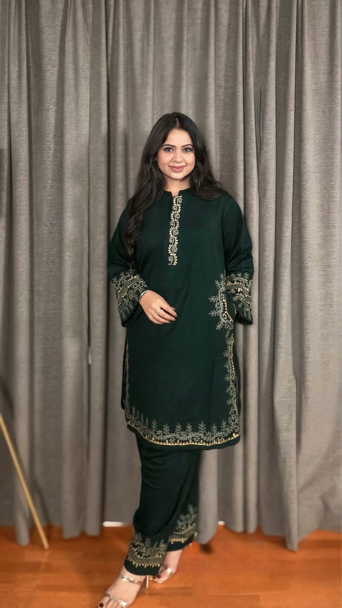 Zarwa – Green Woolen Embroidered Co-ord