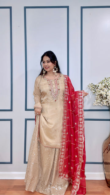 Zehra Gold Aura Skirt Suit