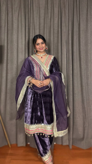 Zerma” – Velvet Embroidered Suit Set