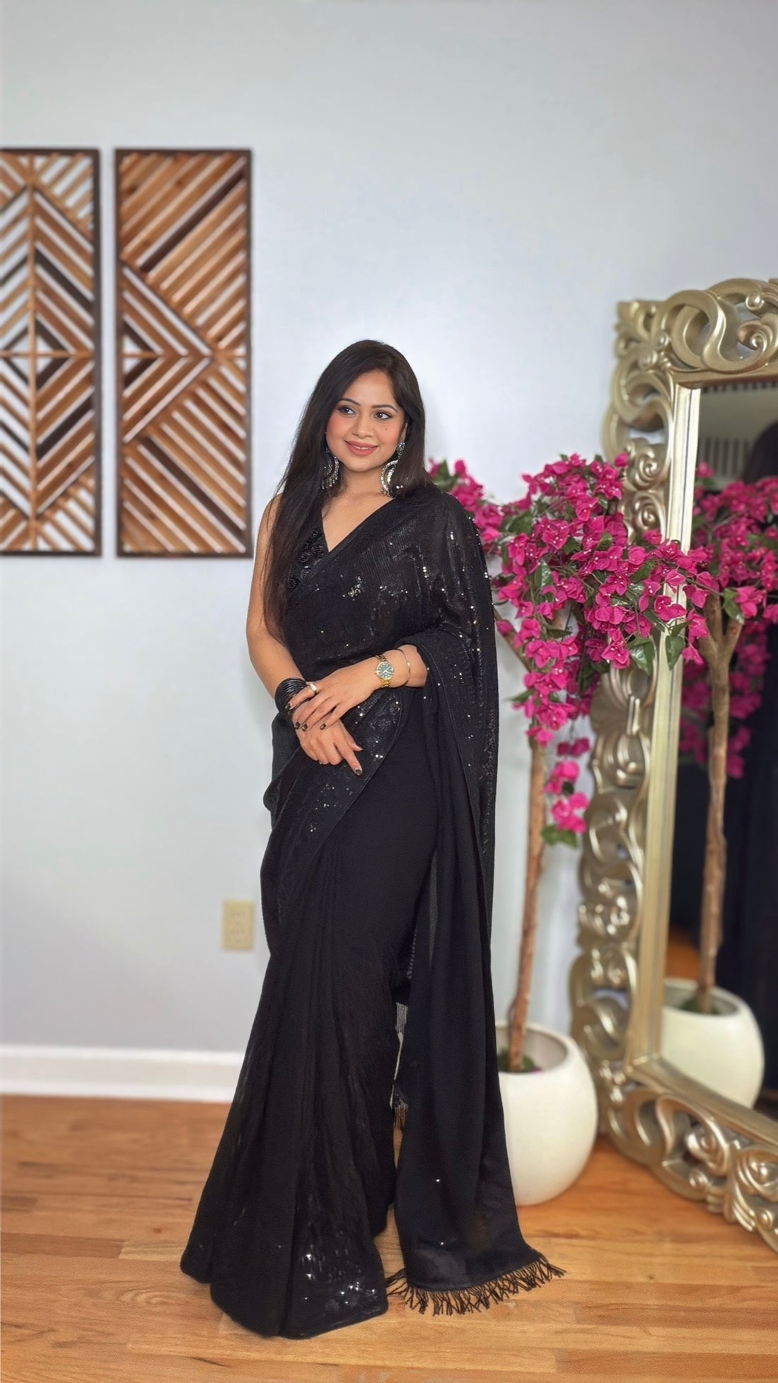 Elira Black Sequin Saree