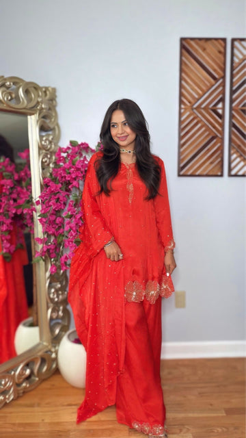 Mehrun Chinon Silk Floral Handwork Suit