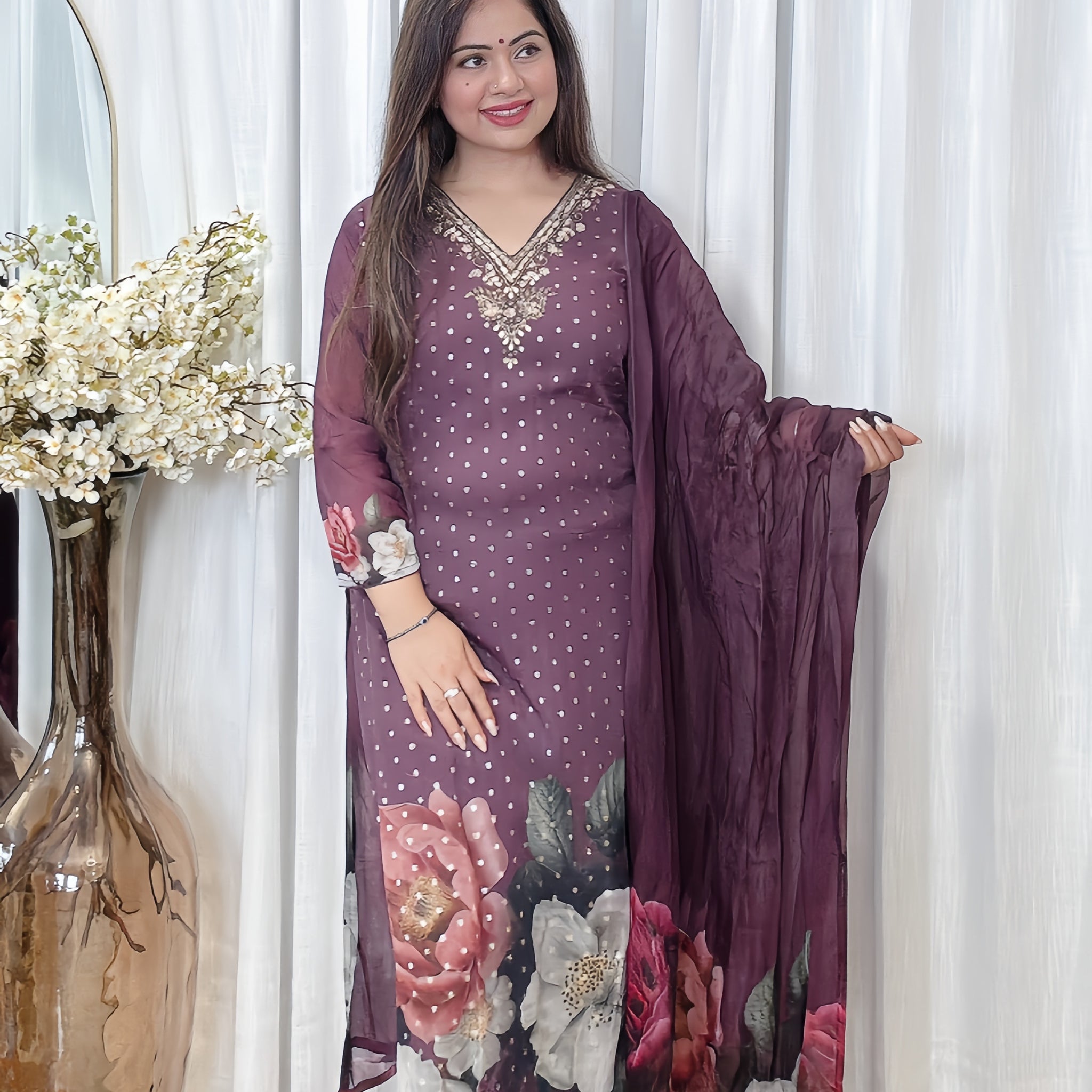 Floral Mirage Organza Suit Set