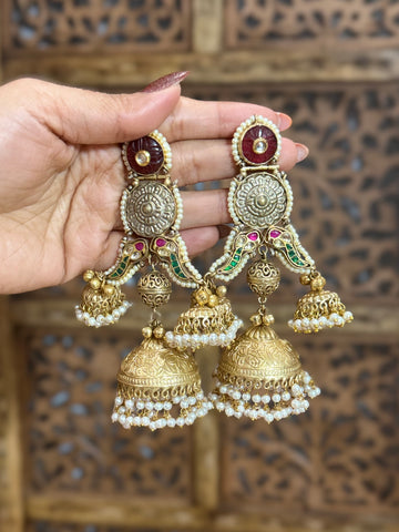 Rishika Temple Charm Brass Jhumka Earrings
