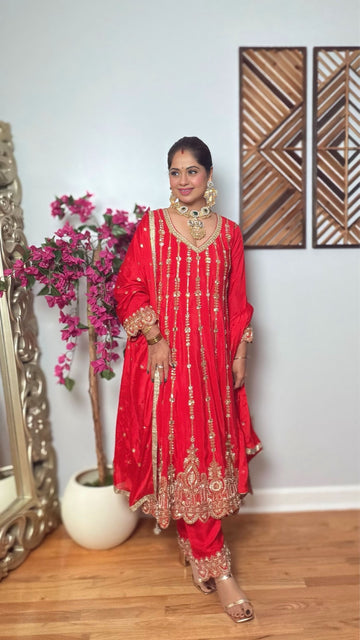 Kavyanshi Red Embroidered Anarkali Suit