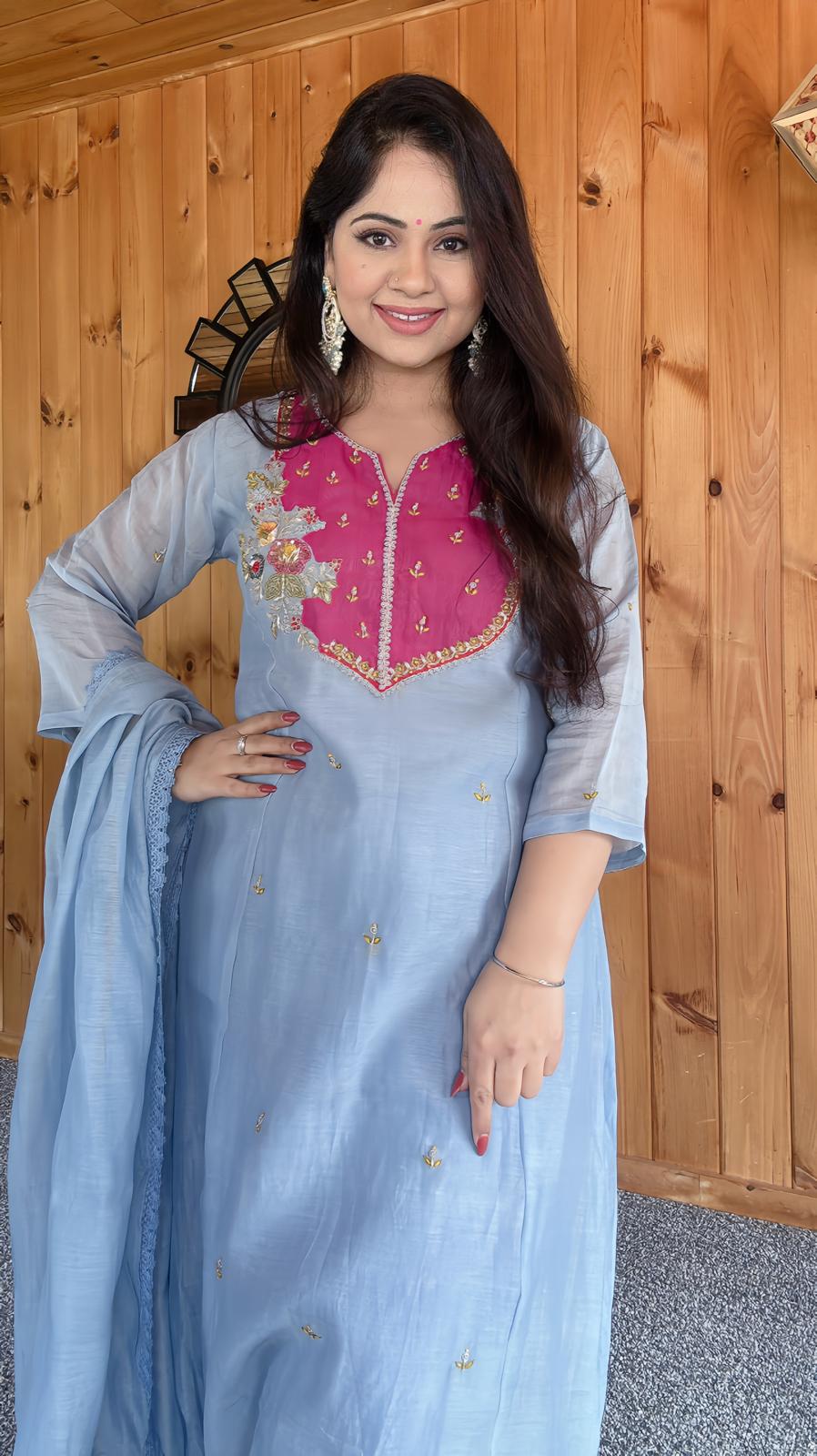 Mulmul Chanderi silk Anarkali suit for women – Indian ethnic wear in USA, available in multiple colors and sizes