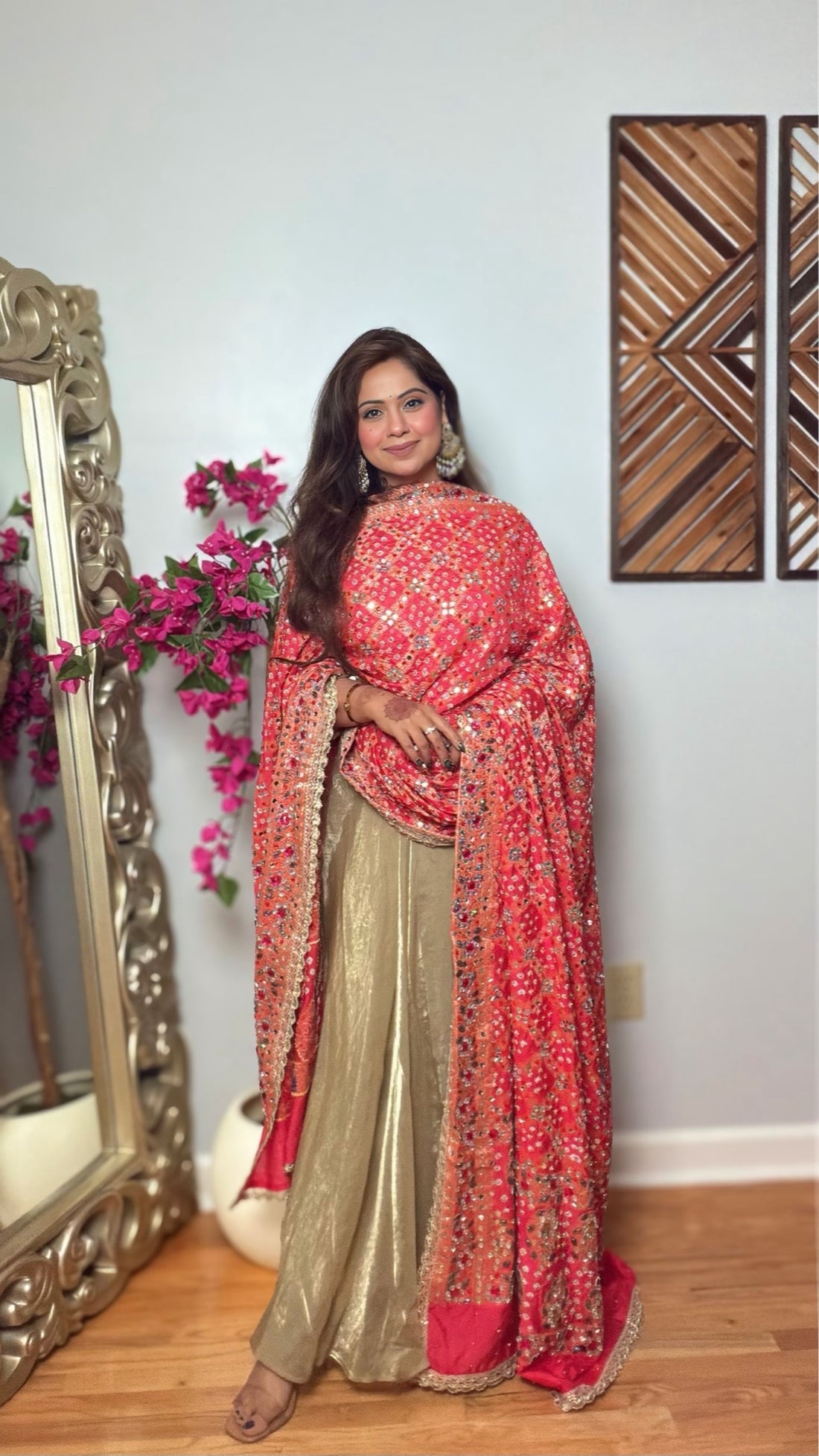 Rangili Gharchola Mirror Work Dupatta – Rose Pink