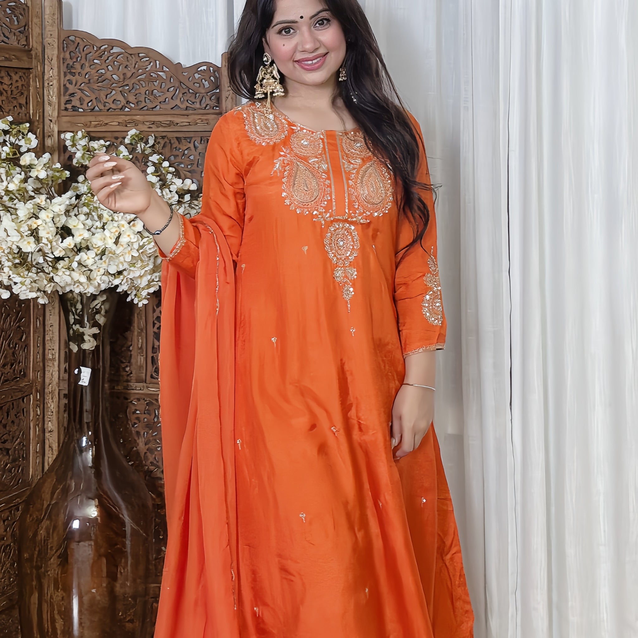Kesari Raw Silk Anarkali