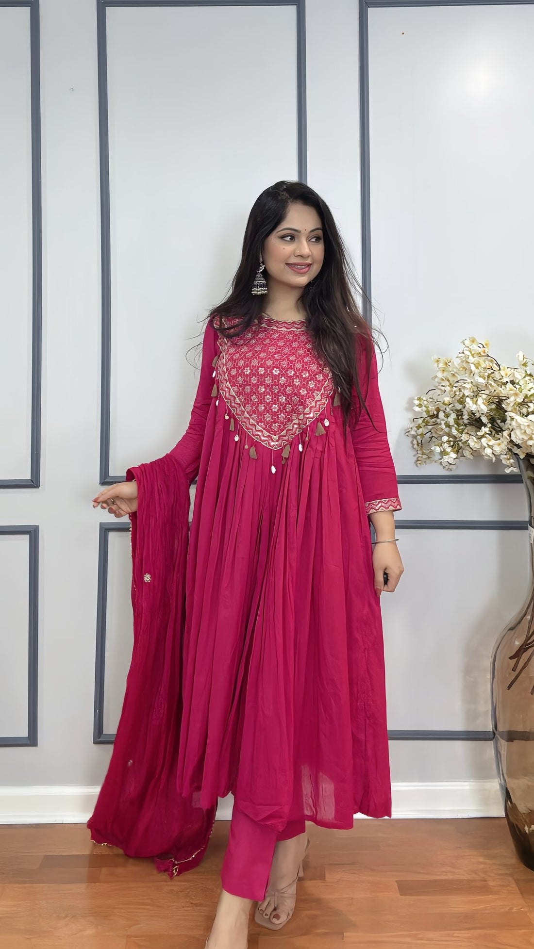 Mulmul cotton loose style suit USA
	
Indian loose fit cotton suit for women USA
	
Comfortable ethnic cotton suit USA