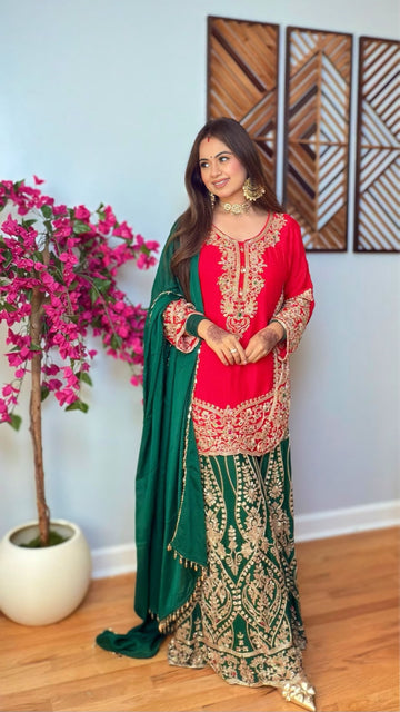 Pranvika Chinon Lux Silk Sharara Suit