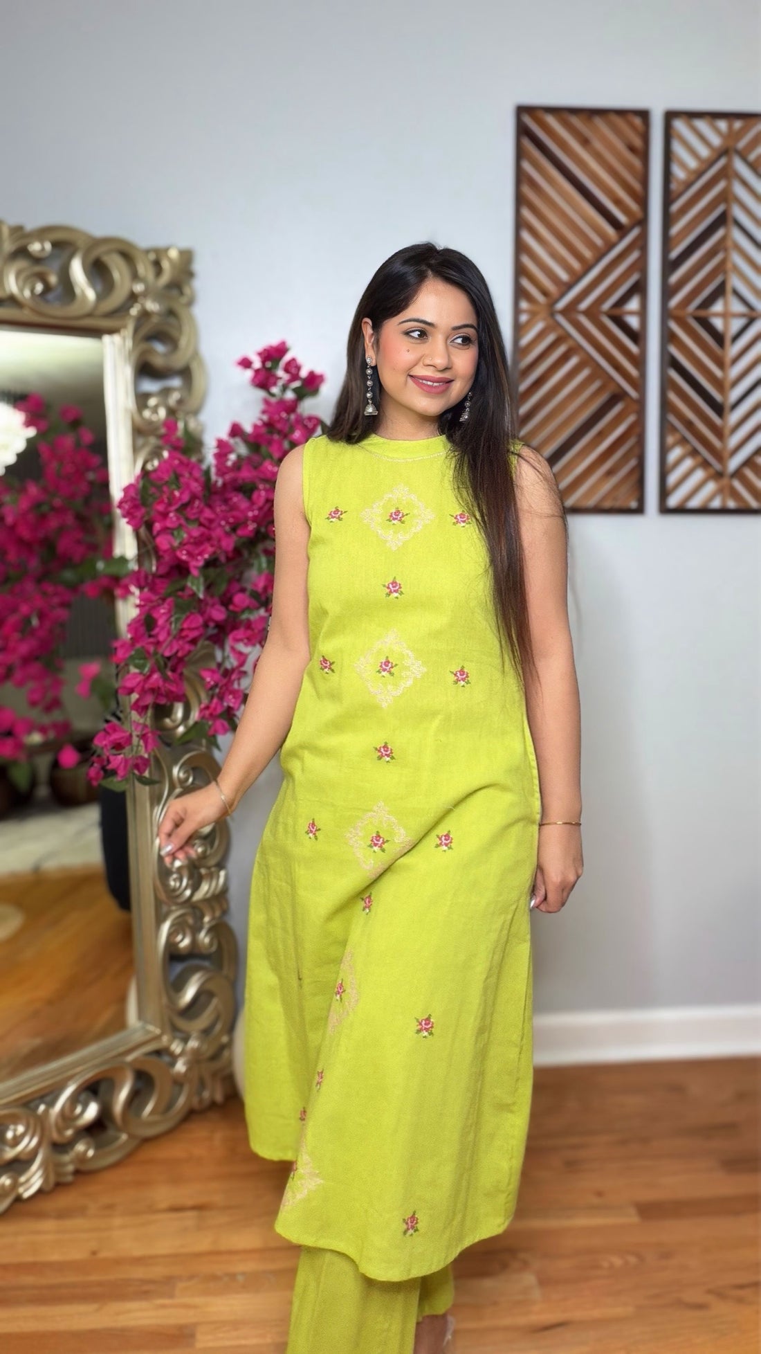 Lumeira – Lime Green Embroidered Sleeveless Cord Set
