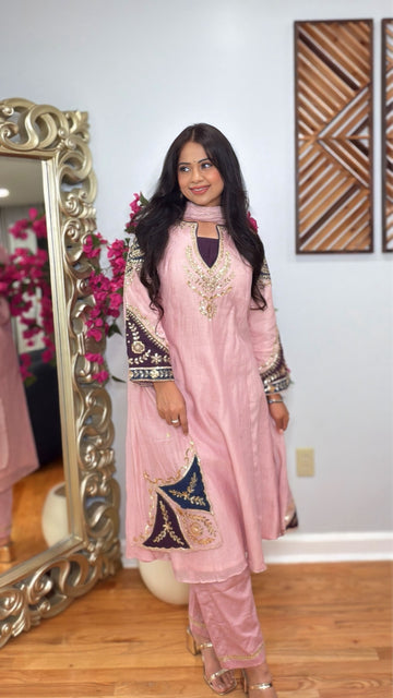 Mehera Banarasi Mulmul Chanderi A-Line Suit.
