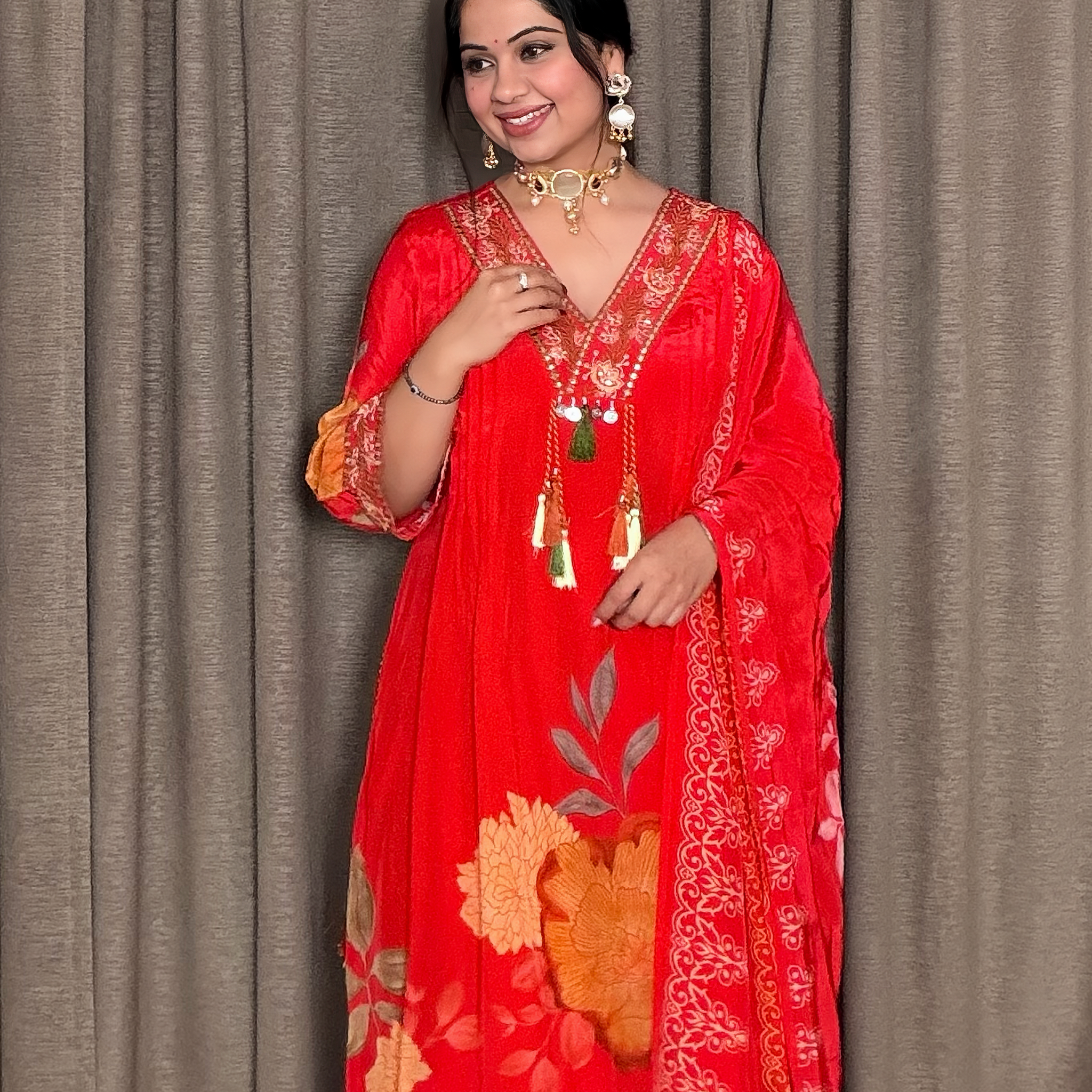 Kusuma – Red Crepe Silk A-Line Anarkali