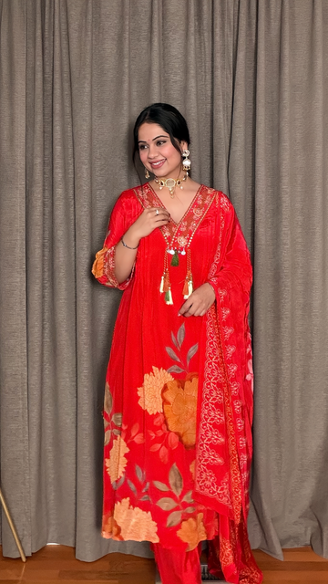 Kusuma – Red Crepe Silk A-Line Anarkali
