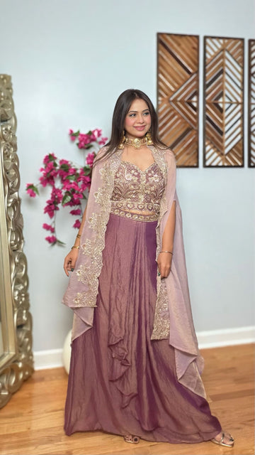Aavya Mauve Draped Cape Set