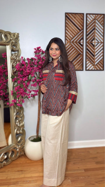 Orvessa Printed Muslin Shirt & Linen Cotton Cord Set