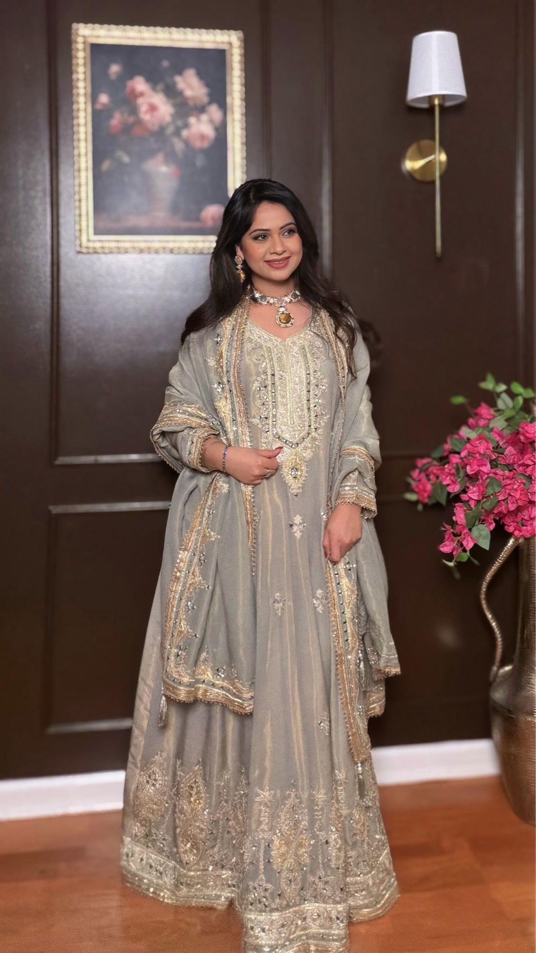 ZAHARA-Soft Tissue Shimmer Anarkali Suit