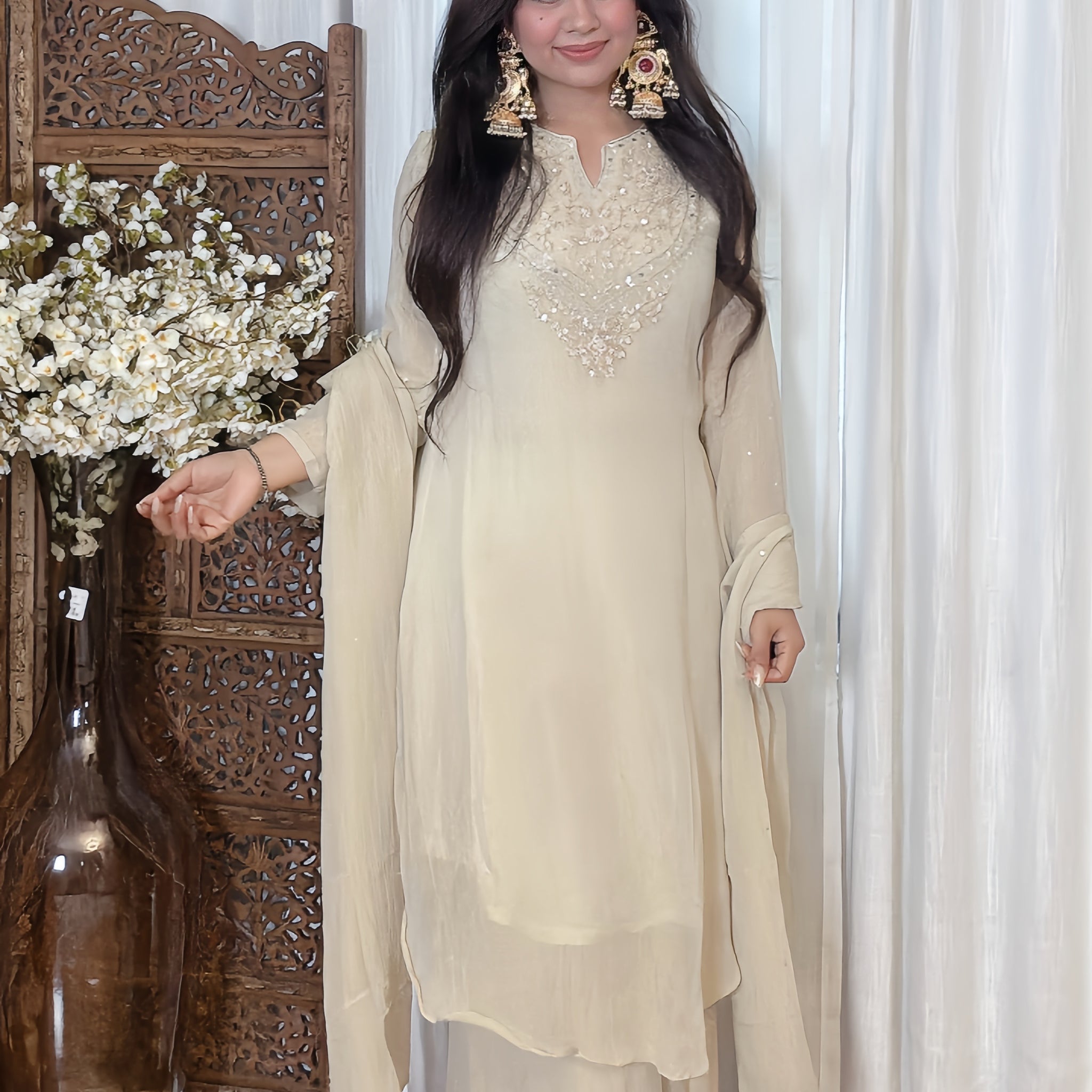 Ivory Eleganza Palazzo Suit