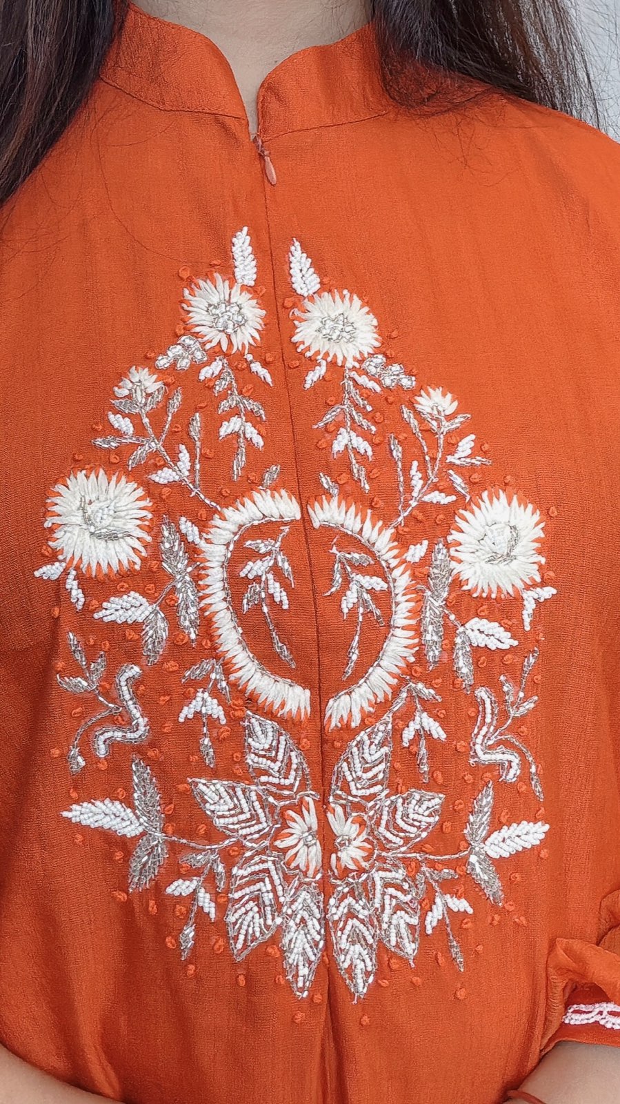 Women's linen-cotton co-ord set in bright orange – sizes 40 and 42