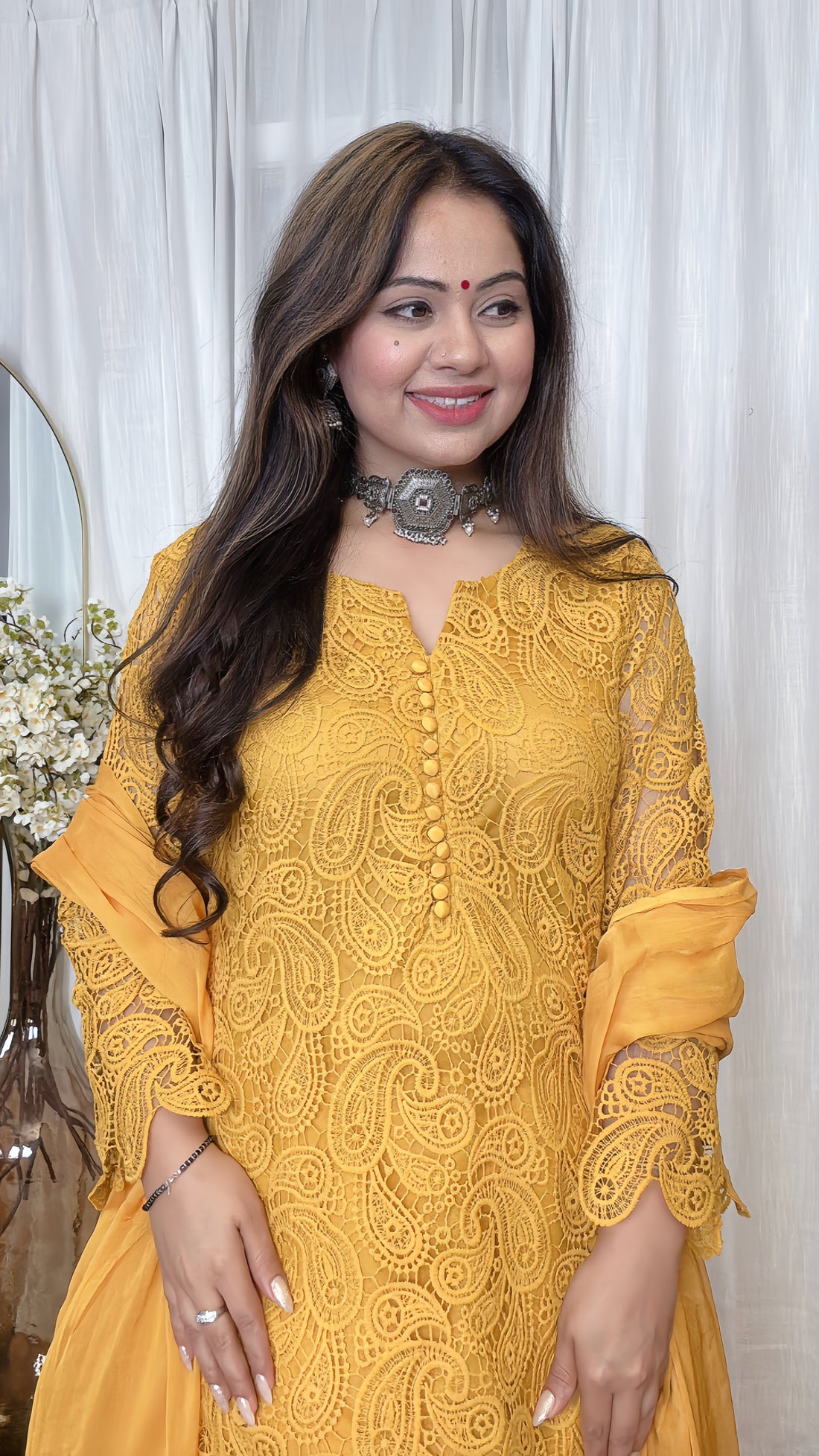 Yellow Crochet Farshi Salwar Suit