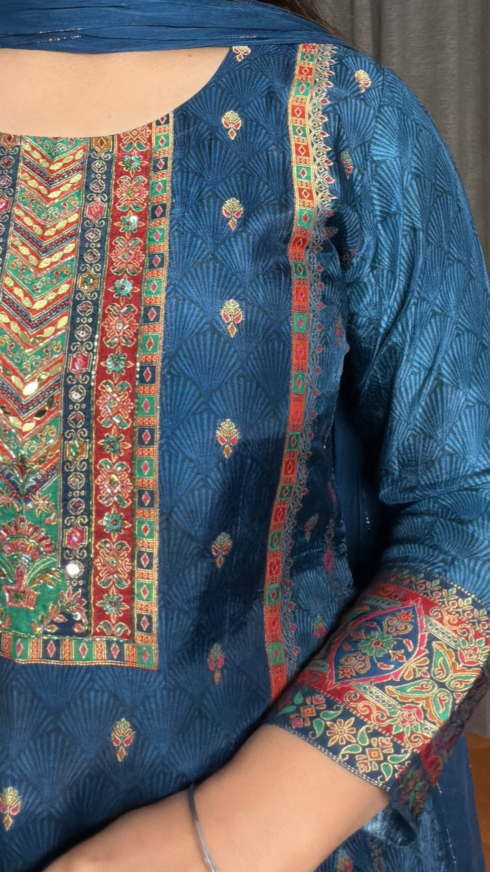 Ira – Blue Jacquard Woven Short Kurta Set