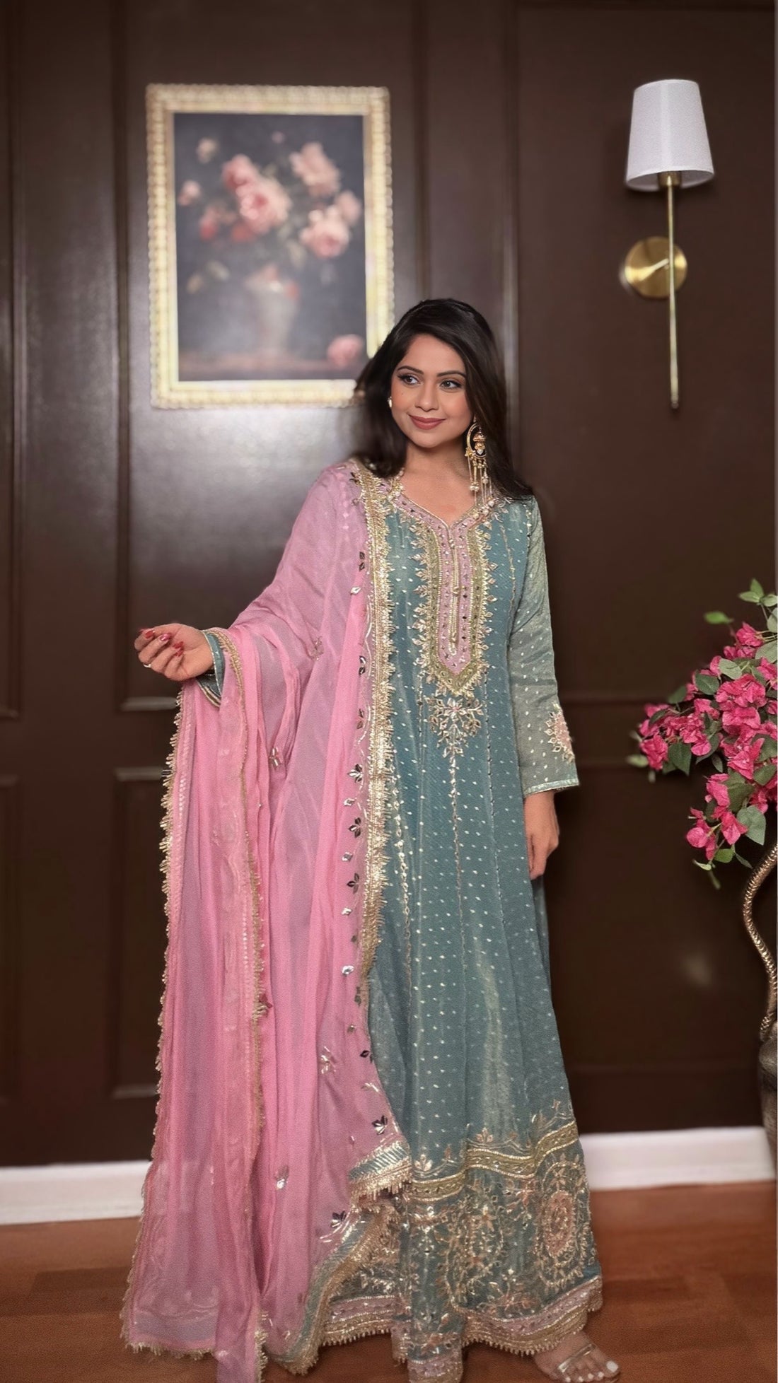 MEHRIVA-Tissue Shimmer Anarkali Suit