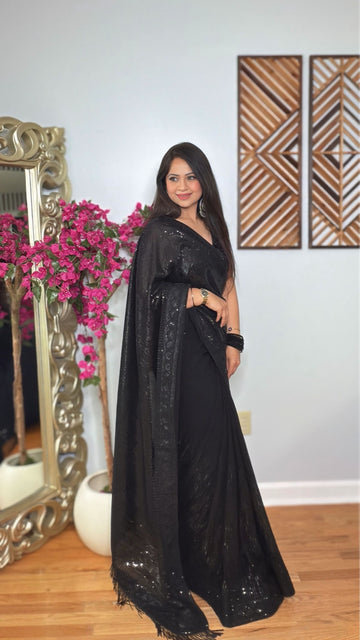 Elira Black Sequin Saree