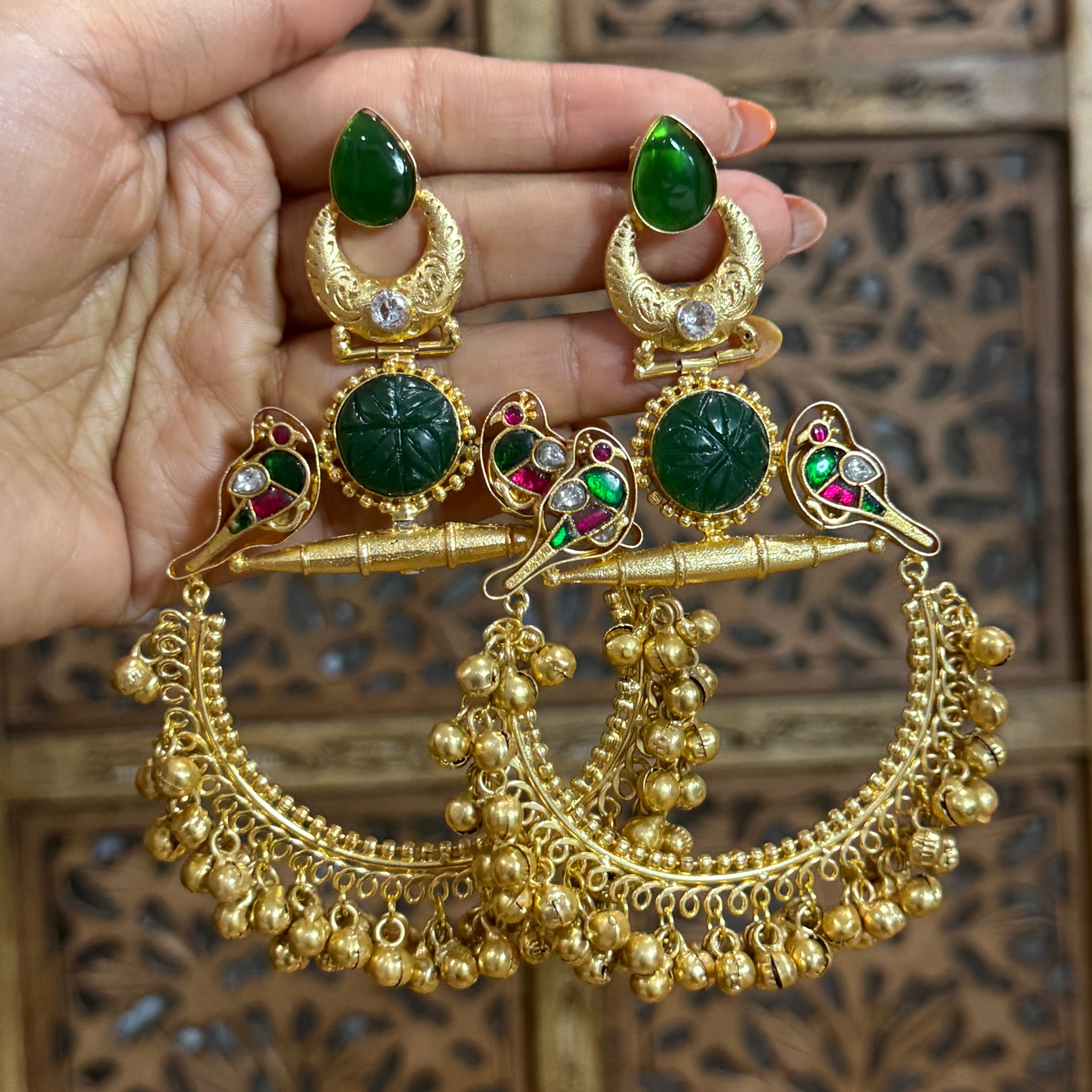 Pranika Parrot Charm Brass Hoop Earrings