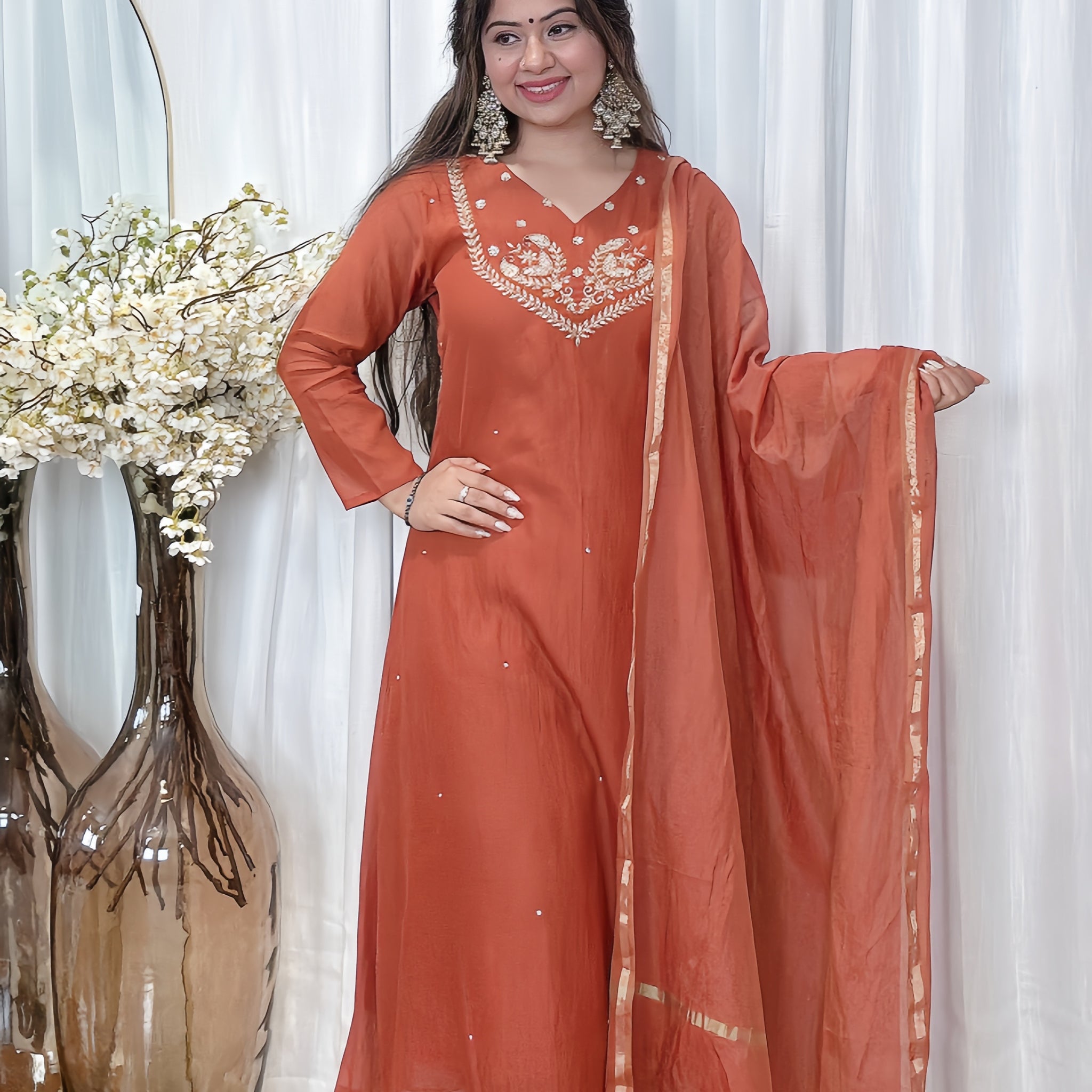 Rust Aura Anarkali Set