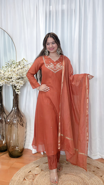 Rust Aura Anarkali Set