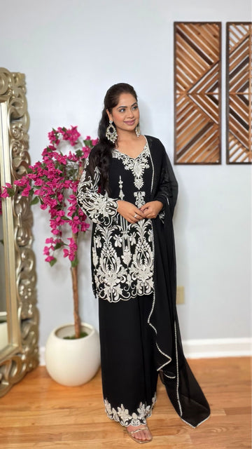 Saanjh Black Embroidered Palazzo Suit