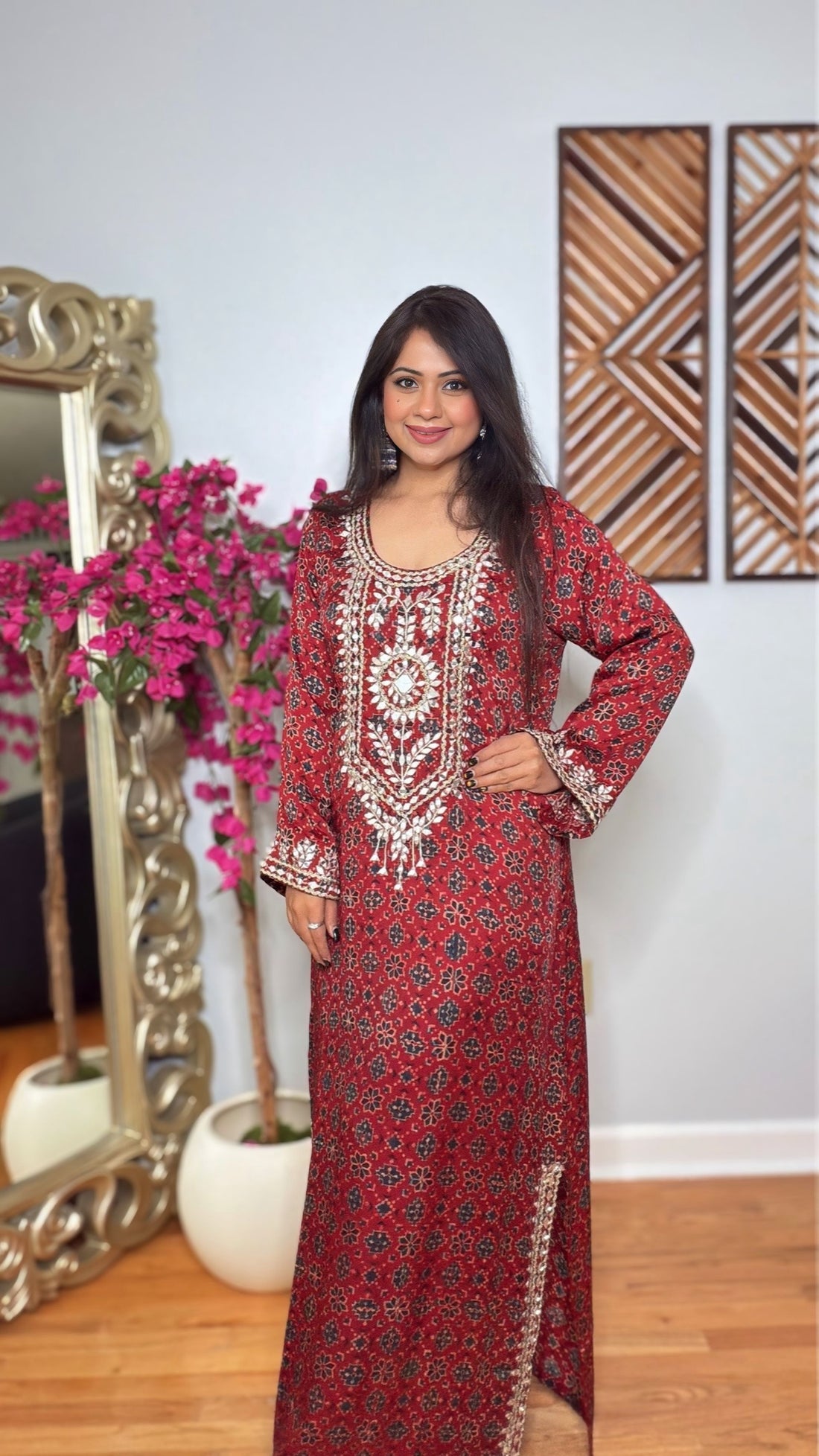 Zareva Modal Silk Ajrak Kaftan Dress
