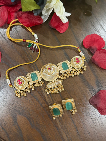 Aarika Brass Stone Choker Set