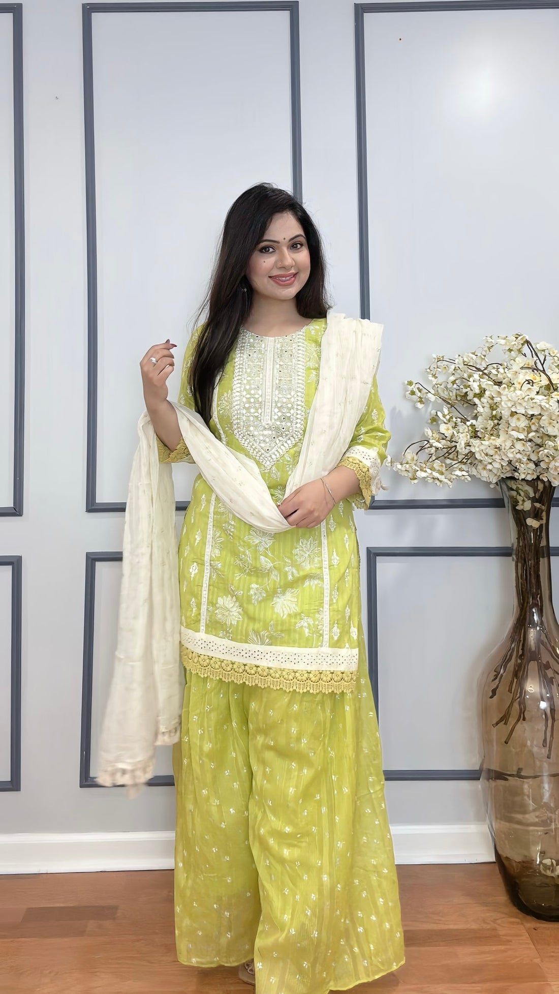 Mirror embroidered short kurti Sharara set