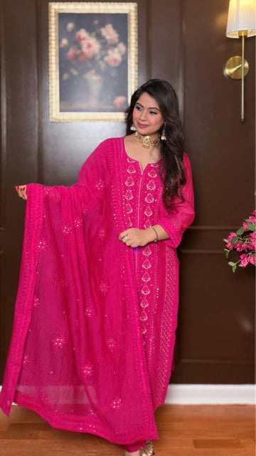 Yezra – Mulmul chanderi chikankari     suit