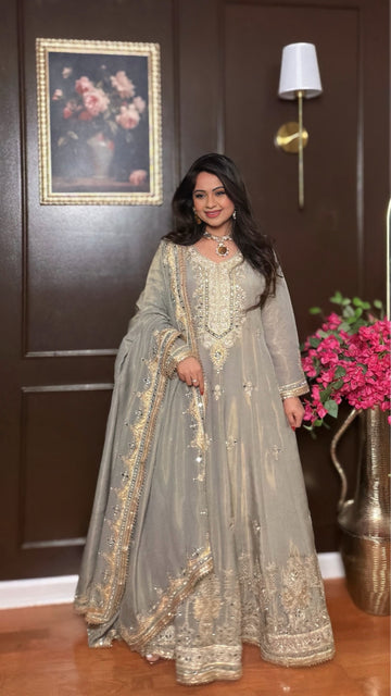 ZAHARA-Soft Tissue Shimmer Anarkali Suit