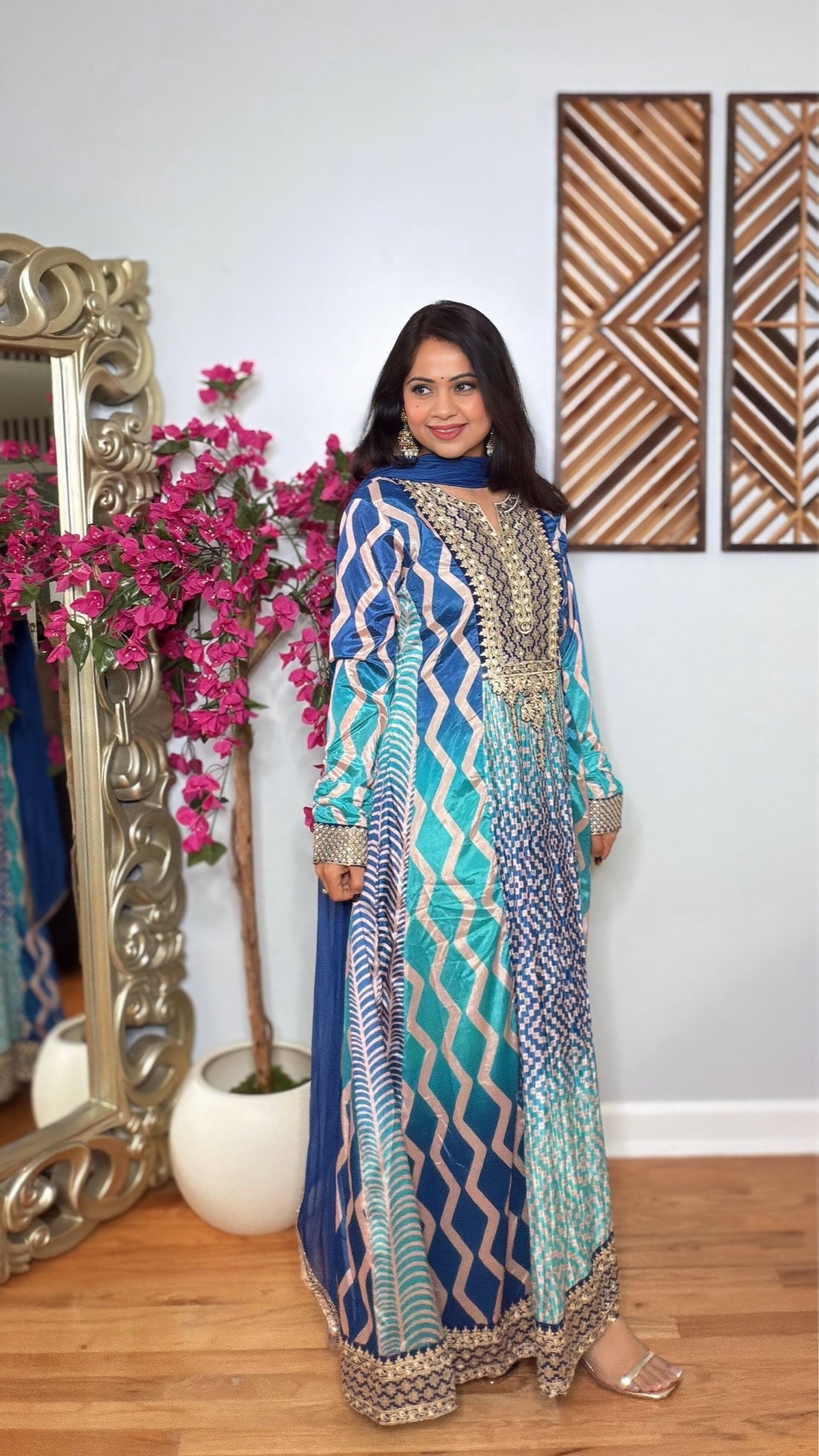 ZAREENAH- Muslin Silk Embroidered Gown with Dupatta