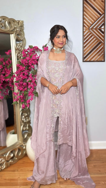 Lunara Chinon Silk Cape Style Suit