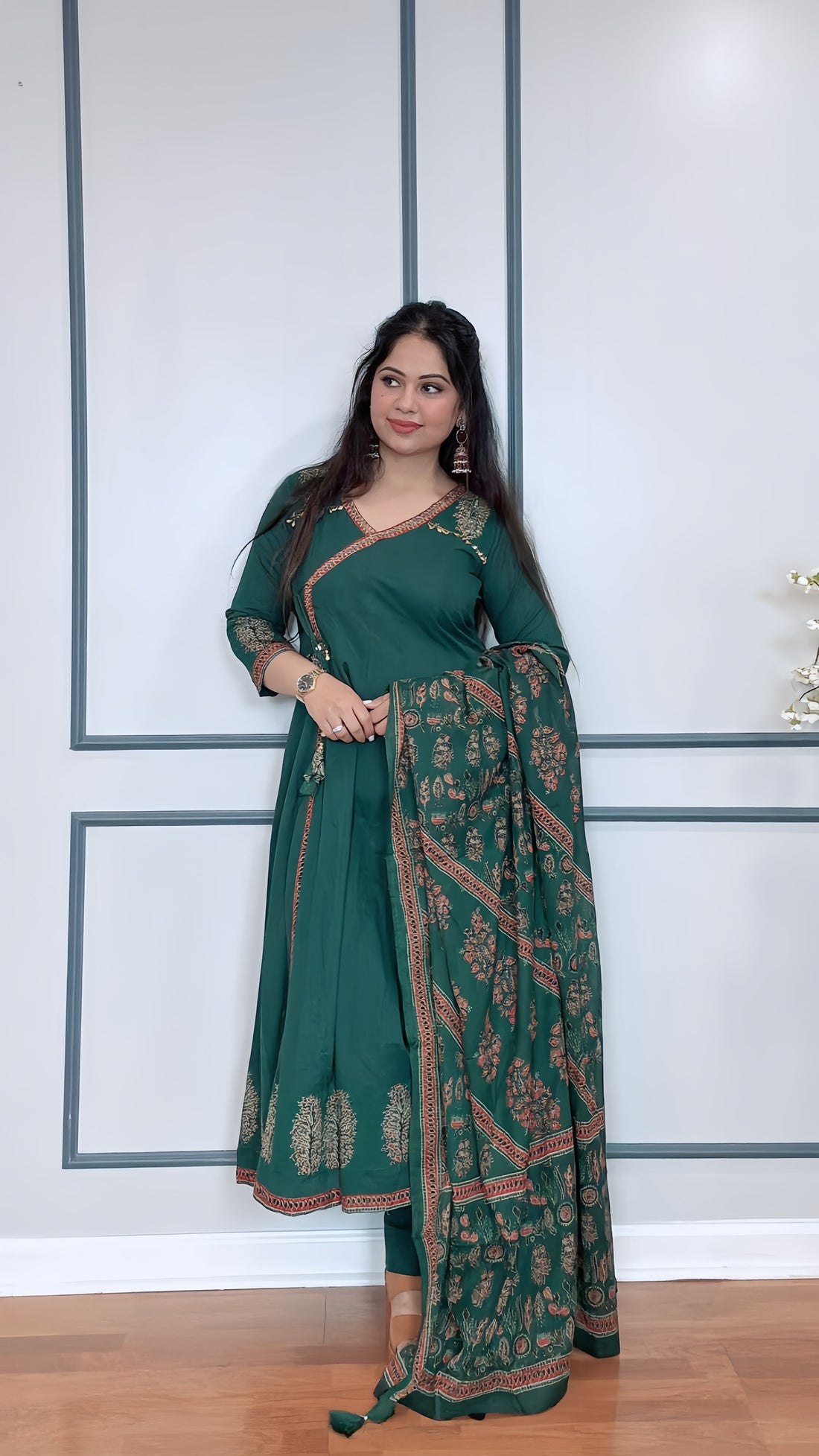 Elegant Cotton Angrakha Anarkali Suit Set in Sizes 38 to 46