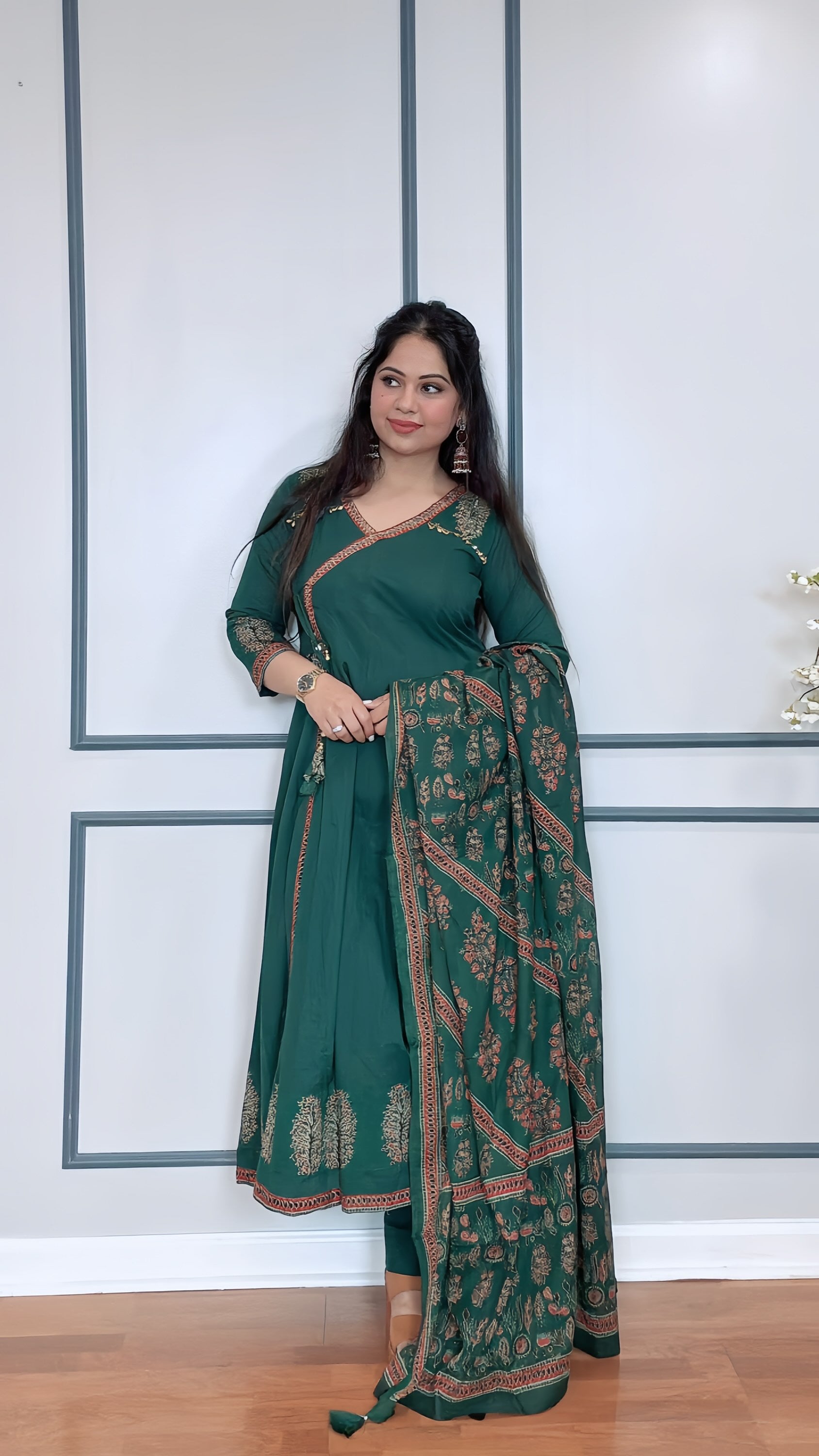 Elegant Cotton Angrakha Anarkali Suit Set in Sizes 38 to 46