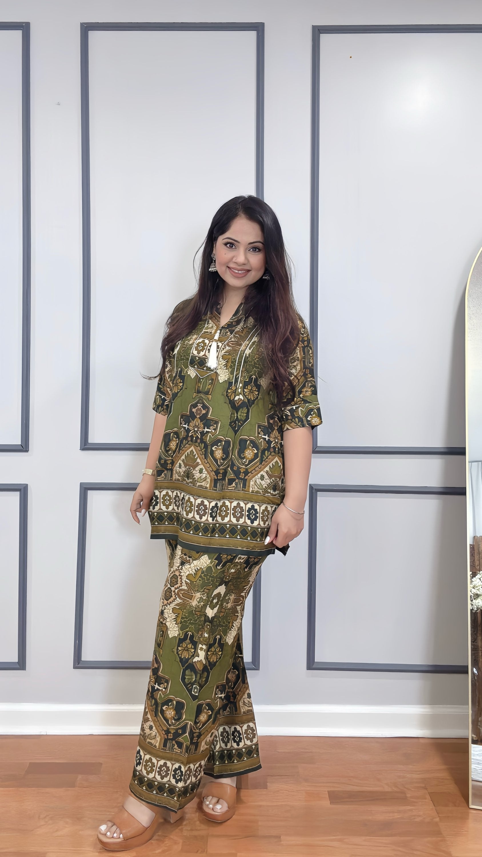 Green Rayon Cotton Cord Set – Front View