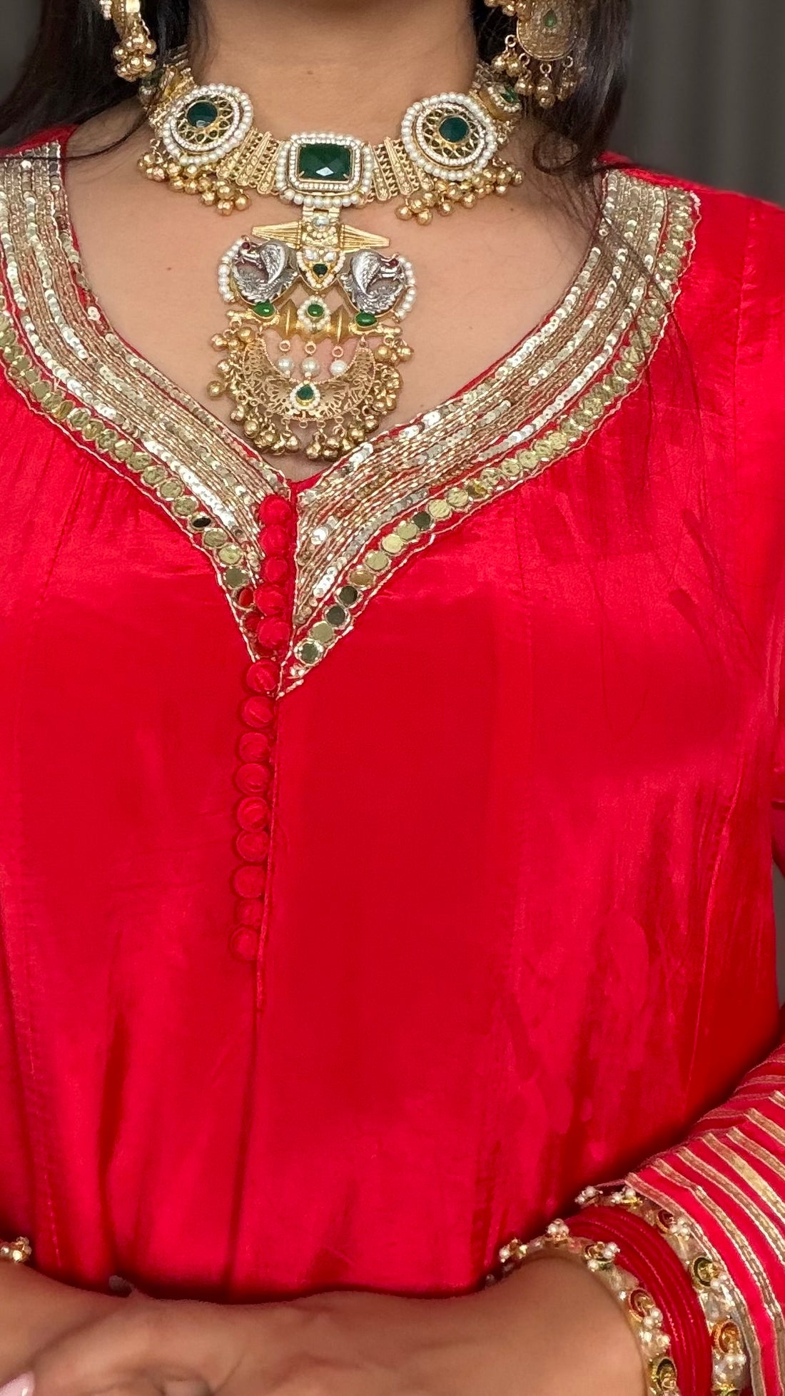 Karva Red short Anarkali Set