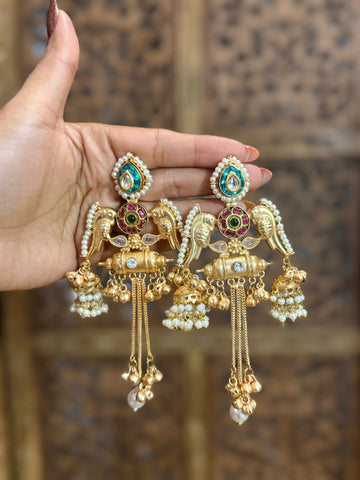 Aadhira Royal Elephant Brass Earrings