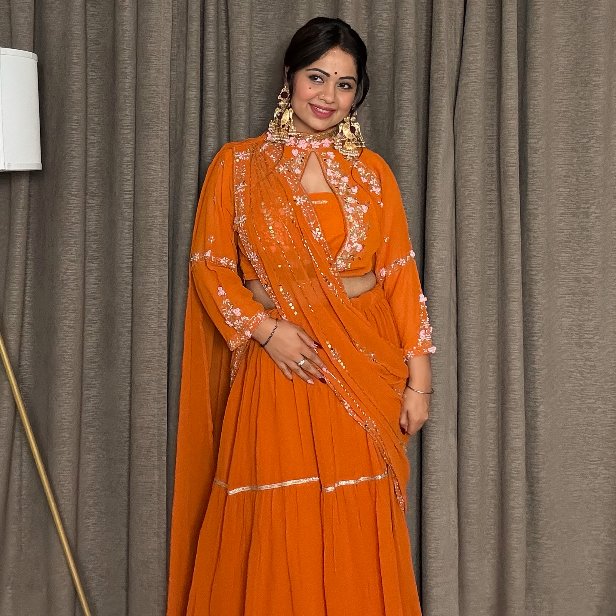 Kavya – Orange Karwachauth Lehenga Saree