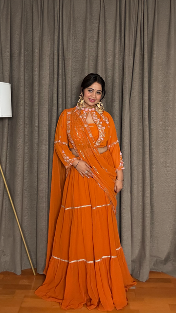 Kavya – Orange Karwachauth Lehenga Saree