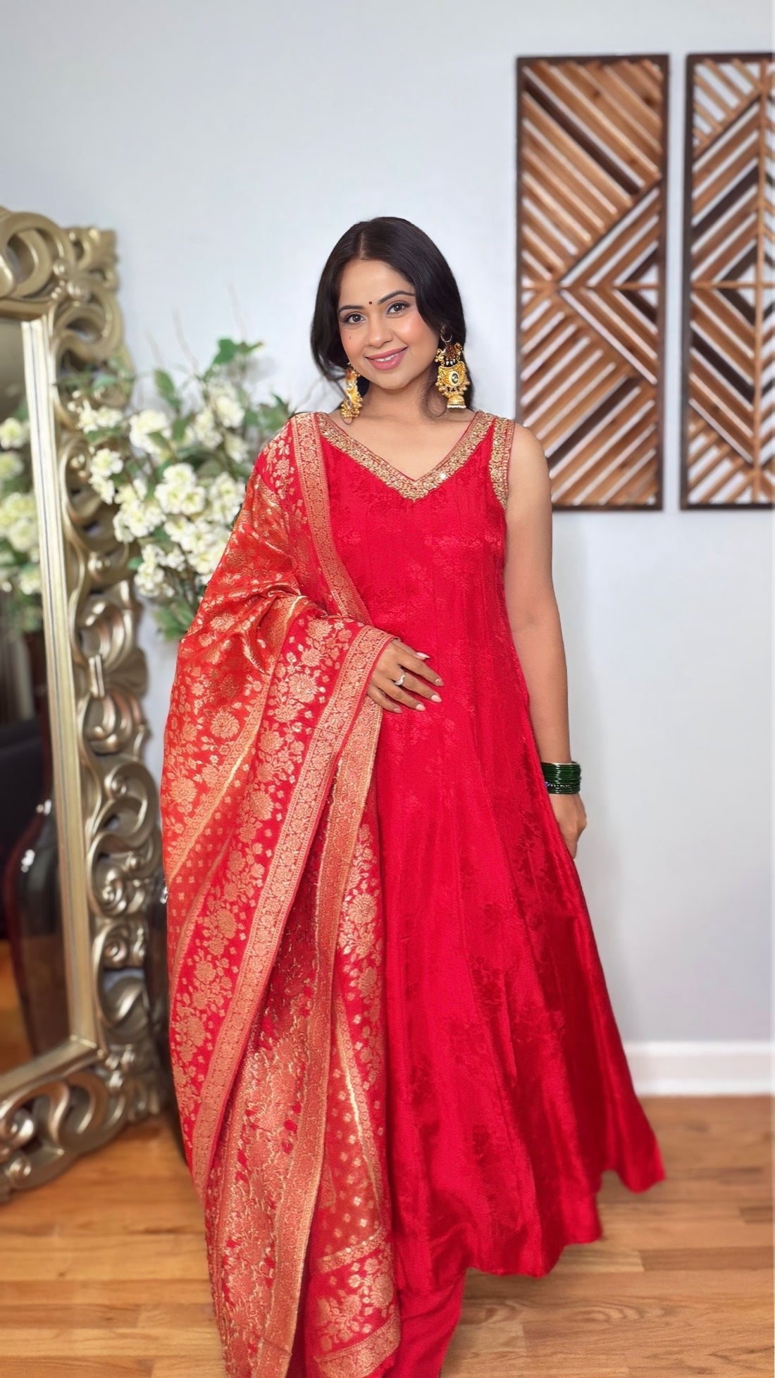 Ruhani Red Banarasi Anarkali