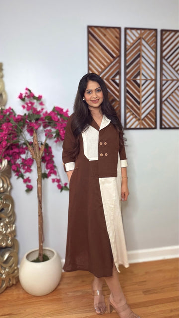 Kaeryn Dual-Tone Linen Midi Dress