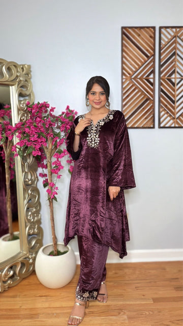 Naureena – Plum Velvet Co-ord