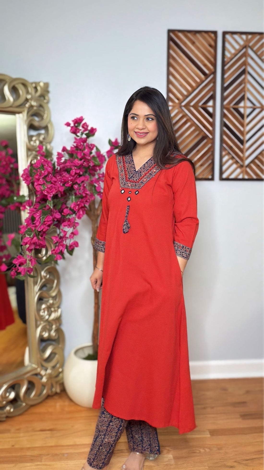 Rehira – Red Cotton Embroidered Cord Set