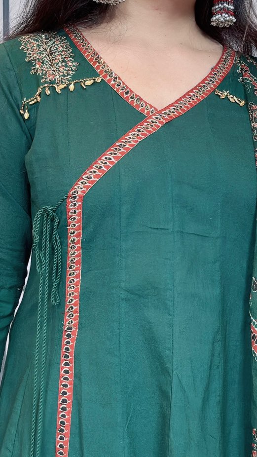 Elegant Cotton Angrakha Anarkali Suit Set in Sizes 38 to 46