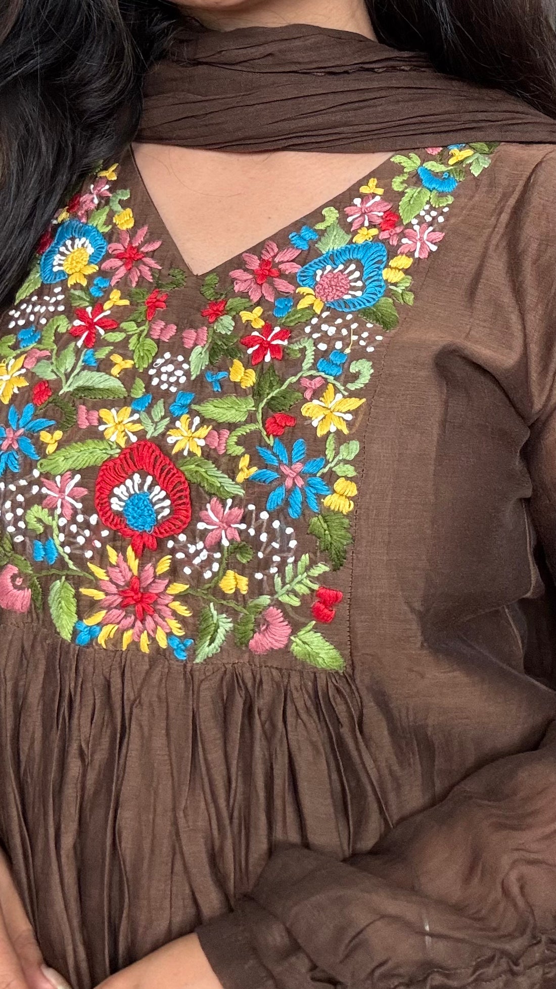 Elegant Anarkali Mulmul Chanderi Silk Suit